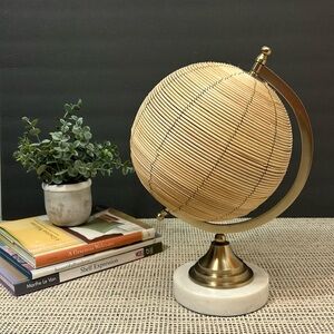Rattan Globe W/ Marble Base
